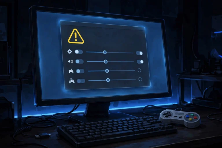 Emulator settings window with warning icon — fixing PS2 BIOS errors in PCSX2